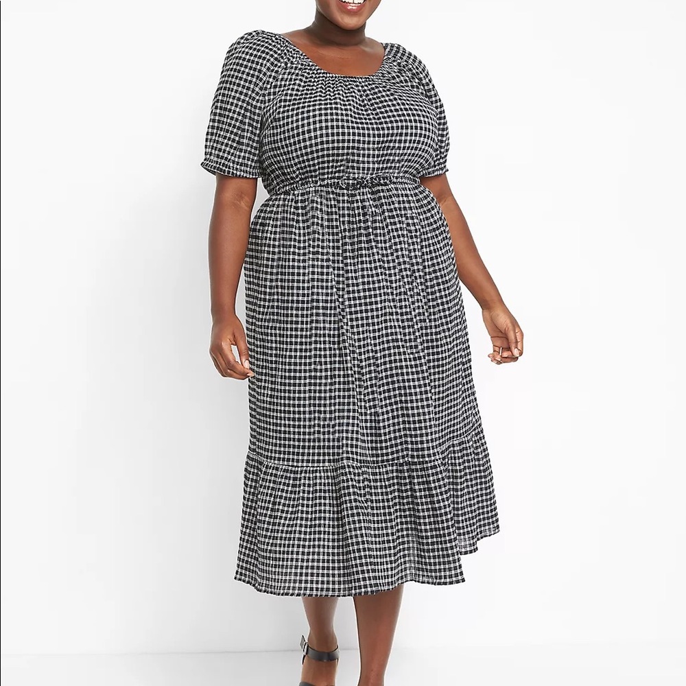Lane Bryant Gingham Perfect Sleeve Tiered Midi Dress